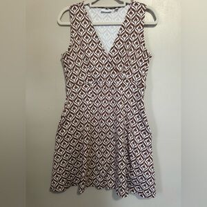 New York & Company Brown and White Diamond Pattern Midi Dress